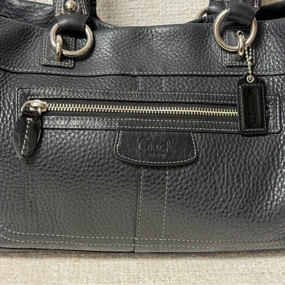Coach Black Pebbled Leather Tote with Front Zip Pocket - Picture 4 of 9